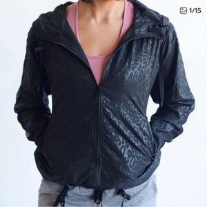 Zyia Women's Black on Black Leopard Print Windbreaker Jacket XL